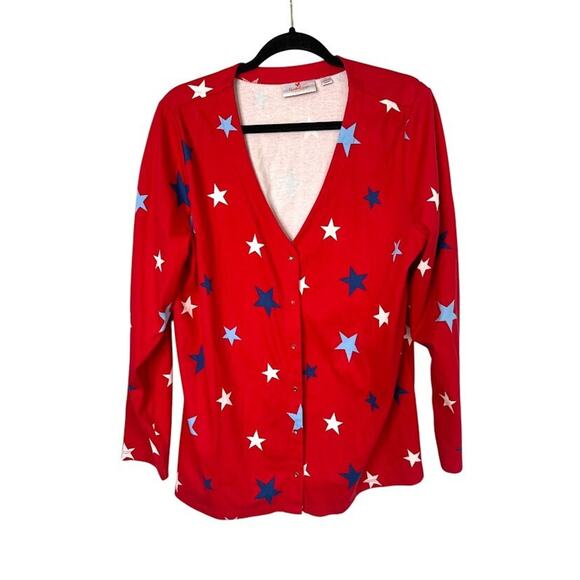 Quacker Factory Button Down Womens L Red Star Print Patriotic Rhinestone Button - Picture 2 of 10
